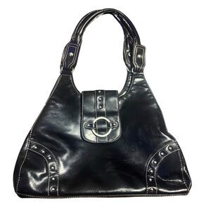 Black & Silver Studded Alt Goth Y2K Western Cowgirl Punk Faux Leather Hobo Bag